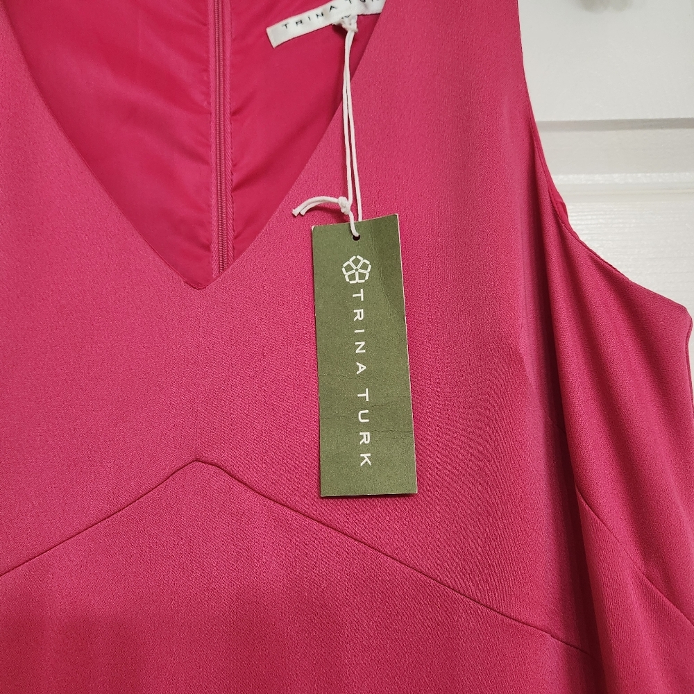 NWT Trina Turk Fiery Pink Ruffle Cocktail Dress - Picture 4 of 10